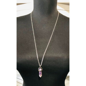 Stone Hexagon Pendant Silver Chain Necklace